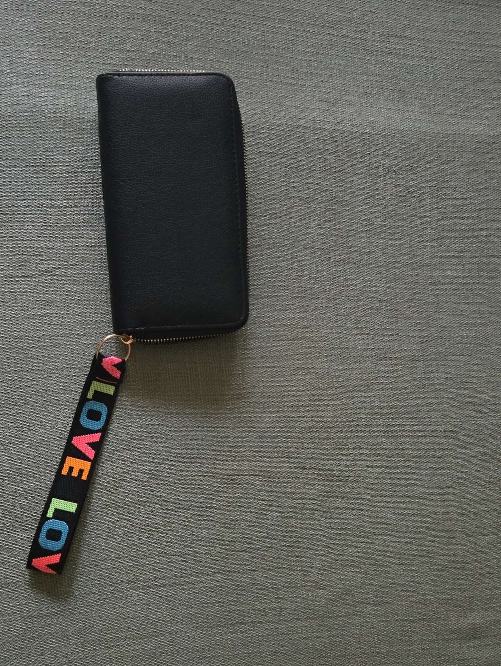 Black Zip-Around Wristlet Wallet with LOVE Strap